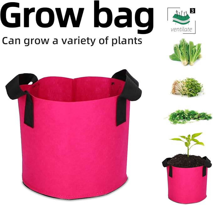 Grow Bags,Growing Pot Bags Garden Grow Bag Indoor Outdoor Fabric Aeration Plant Pot Container Flower Vegetable Pouch (Rose Red,3 Gallon)
