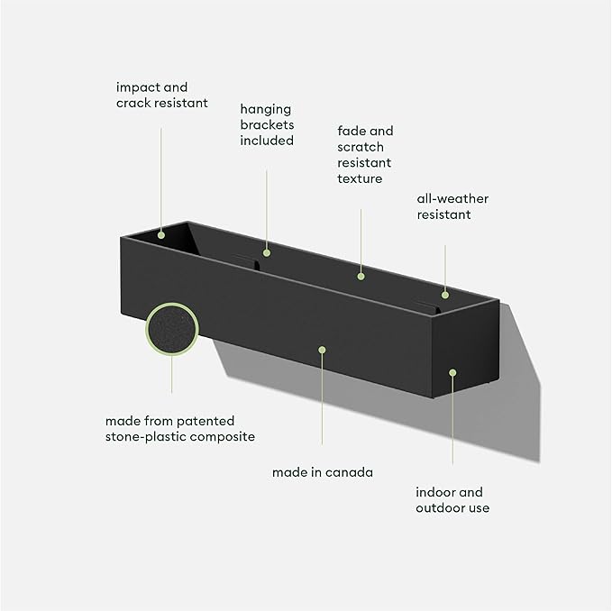 Veradek Forma Series Trough Hanging Planter - Rectangular Planter for Window Sill/Wall Decor | Made from Plastic-Stone Material | Modern Décor for Succulents, Indoor Small Plants