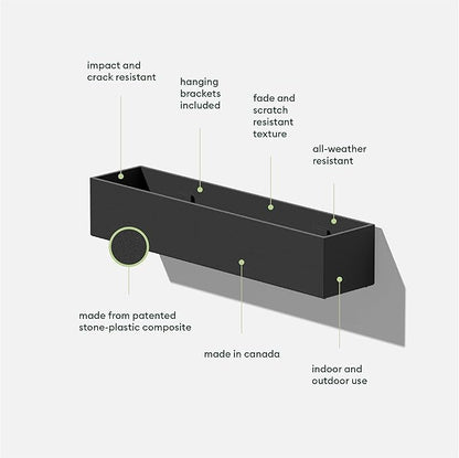 Veradek Forma Series Trough Hanging Planter - Rectangular Planter for Window Sill/Wall Decor | Made from Plastic-Stone Material | Modern Décor for Succulents, Indoor Small Plants
