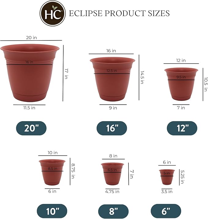 The HC Companies Eclipse Round Planter with Saucer - Outdoor & Indoor Plant Pot with Drainage Holes - Lightweight, UV-Resistant Plastic Pots for Plants, Flowers & Herbs (10" Clay, Pack of 1)