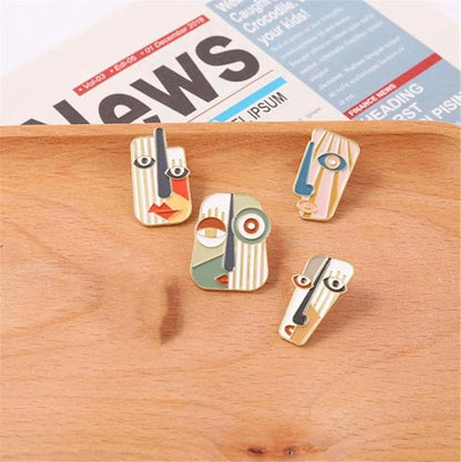 4Pcs Art Mask Enamel Pin Brooch Individual Metal Badge Lapel Pin Abstract Face Mask Pin Set Collar Pin Fashion Jewelry Clothes Bag Accessories