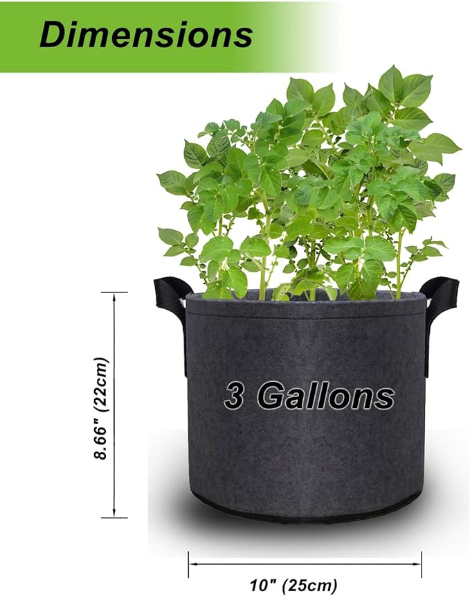 3 Gallon Grow Bags Set of 5,Thickened 300G Non-Woven Fabric Pots for Plants Outdoor - Reinforced Handles, Tear-Resistant Planter Pots Black Pot for Vegetables, Flowers, Gardening Supplies