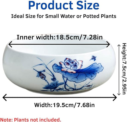 Lotus Bowl Planter, Ceramic Water Lily Bowl, Hydroponic Bonsai Lotus Bowls for Water Plants Indoor, Succulent Pots, Leak-Proof Design (7.68in*2.95in)