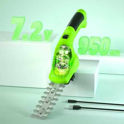 2 in 1 Handheld Hedge Trimmer & Cordless Grass Shear, 7.2V Electric Grass Trimmer Shrubbery Trimmer, Battery Bush Trimmer Hedge Shears/Grass Cutter Garden Tool for Lawn, Yard