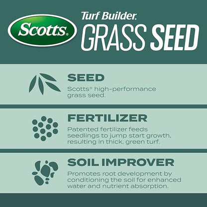 Scotts Turf Builder Grass Seed Dense Shade Mix with Fertilizer and Soil Improver, Grows With Little Sunlight, 5.6 lbs.