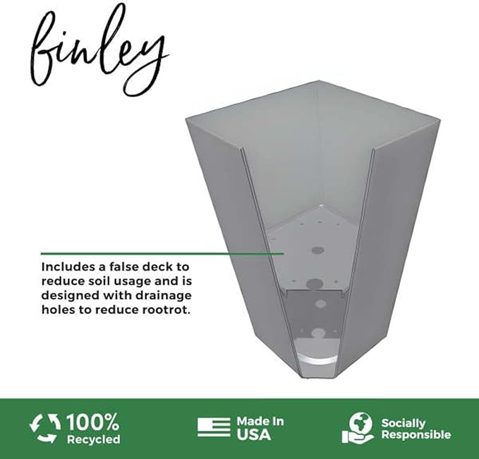 Bloem Finley 20" Tall Square Peppercorn Plastic Resin Planter with Drainage Holes for Indoor and Outdoor Gardening