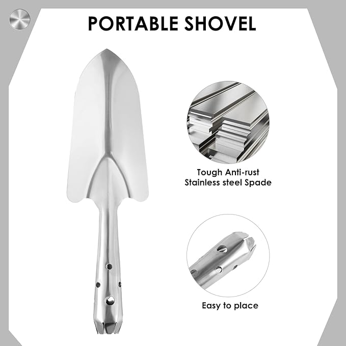 Soil Sieve Set with 5 Interchangeable Meshes Sizes 1/3/6/9/12mm, Stainless Steel Riddle Sieve Pan with Shovel 24cm Garden Potting Soil Sifter for Gardening Dirt Sand Soil Rocks
