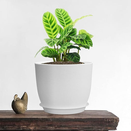 12/10/9 Large Plant Pots, Plastic Planters with Drainage Holes and Saucers for Indoor Outdoor Plants Flowers, White