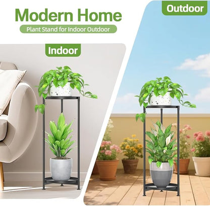 iDavosic.ly 2 Tier Corner Plant Stand Indoor, Tall Vertical Metal Flower Heavy Duty Pot Holder Shelf Outdoor for Patio Porch Living Room, Modern Black - Round