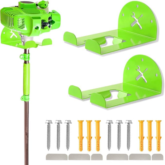 Upgraded Trimmer Rack Wall Mount - 8" Heavy Duty Weed Eater Hanger for Garage Wall Bracket, Garden Power Tool Holder Organizer Hooks for Grass Trimmer, Hedge Trimmer, Leaf Blower and Chainsaw, Green