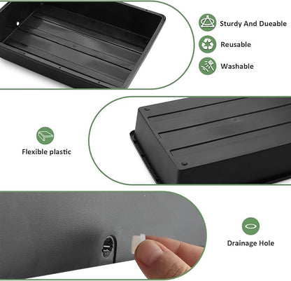 5 Pack Nursery Pots Trays with Removable Mesh Drainage Mat, Plastic Seed Starter Trays (17"x12"x3.5") with Drainage Hole, Propagation Kit for Seedlings, Microgreens, Plant Germination (Black)
