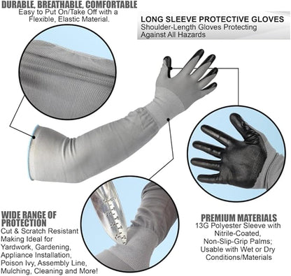 Long Sleeve Gardening Gloves, Protection Sleeves, No-Slip Grip Strong Durable Garden Gloves, Extended Cuff Women Men