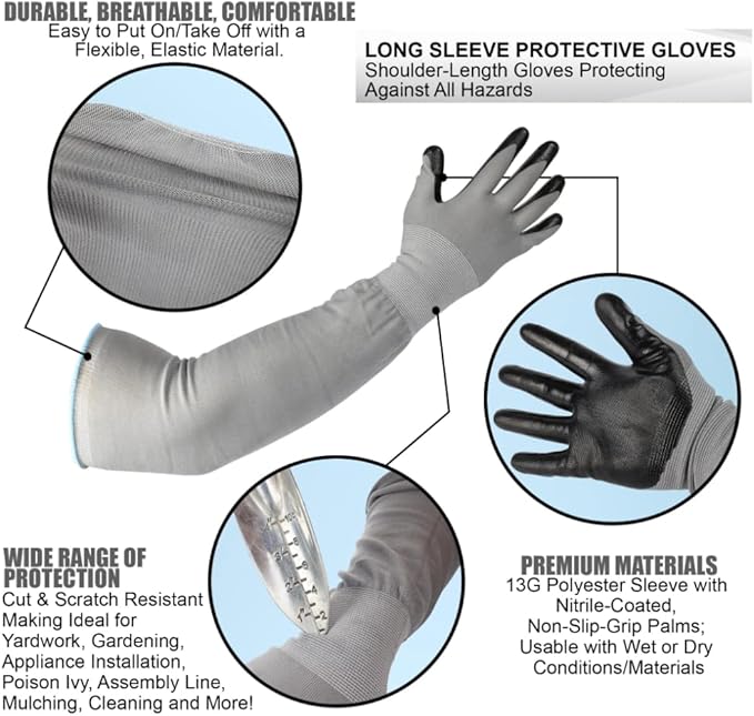 Long Sleeve Gardening Gloves, Protection Sleeves, No-Slip Grip Strong Durable Garden Gloves, Extended Cuff Women Men