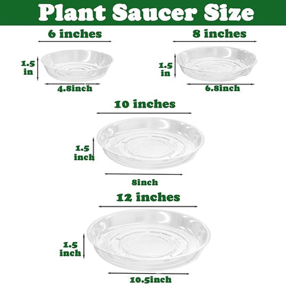 40 Packs Clear Plant Saucers for Indoor Outdoor Use 6/8/10/12 Inches Heavy Duty Plastic Plant Trays for Planter Bulk Flower Pot Drip Trays to Catch Water, Round Transparent