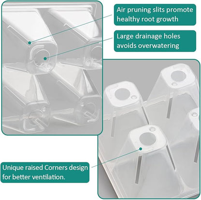 40 Pack Reusable 4-Cell Seed Starter Trays with Large Drainage Holes - Clear Transparent Trays for Root Growth Monitoring, Avoids Overwatering, Easy Transplant, Fits Standard 1020 Trays