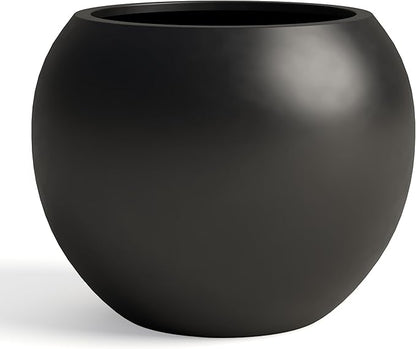 DTY Mount Sherman 16.1'' D x 13.6'' H (Pot Opening 11.8") Fiberstone Round Planter with Drainage Hole, Smooth Finishes, Weather Resistant for Indoor and Outdoor, 2 Extra Coco Mats - Black, Medium