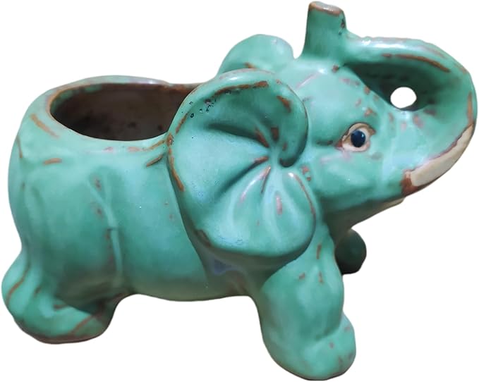 Cute Animal Elephant Shaped Ceramic Succulent Cactus Air Plant Flower Pots Planters-Plant Not Included (Pleasant Elephant)