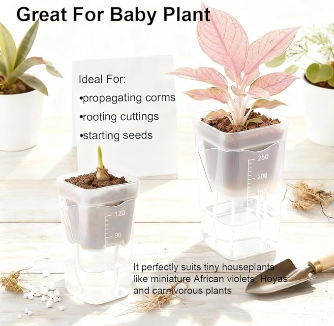 15 Pack 2 inch small self watering pots for indoor plants,semi hydroponic pots for leca and pon,clear plastic plant pot for propagation,seedling,cutting and African violet (muti-color, 2 inch)