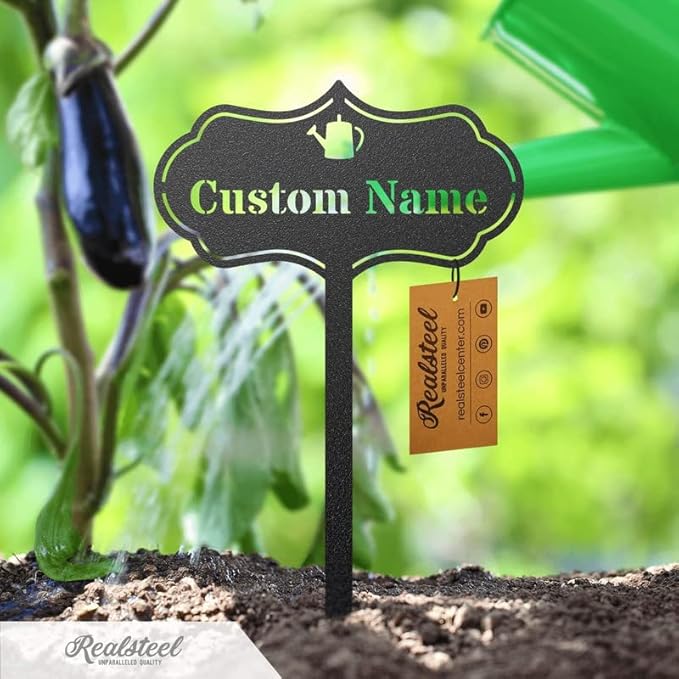 RealSteel Custom Seed & Plant Markers – Metal Garden Stakes for Herbs, Fruits & Vegetables | Elegant Steel Plant Labels for Pots, Raised Beds & Outdoor Gardens | Farmhouse & Greenhouse | Rose Icon