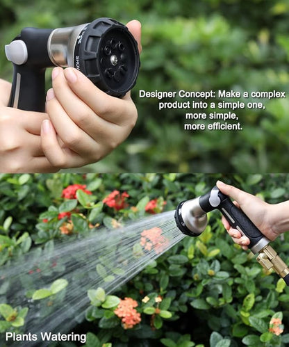 ESOW Garden Hose Nozzle 100% Heavy Duty Metal, Water Hose Sprayer with 8 Watering Patterns, Thumb Control On Off Valve, High Pressure Nozzle Sprayer for Watering Plants, Car and Pet Washing, Black