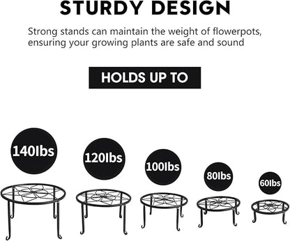 5 Pack Metal Plant Stands,Heavy Duty Potted Holder for Flower Pot,Indoor Outdoor Metal Rustproof Iron Garden Container Round Supports Rack for Planter