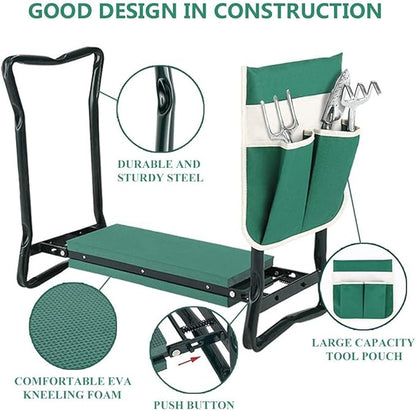 PLKO Garden Kneeler and Seat Stool Heavy Duty Garden Folding Bench with Large Tool Pocket and Soft EVA Kneeling Pad for Gardening Lovers