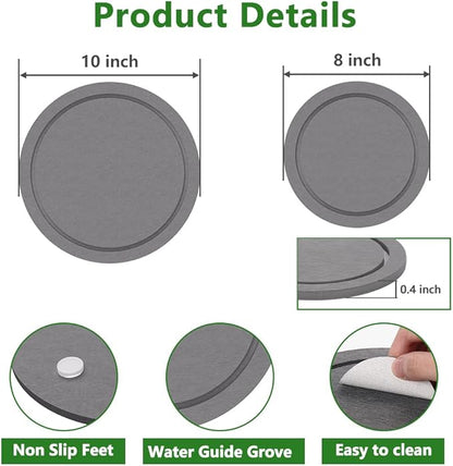 Plant Saucer for Indoors, 8+10 Inch, Instantly Dry Diatomaceous Earth Plant Trays, Stone Plant Pot Saucers Drip & Drainage Tray, Gray