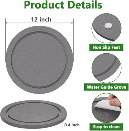 Plant Saucer for Indoors, 2 Pack 12 Inch, Instantly Dry Diatomaceous Earth Plant Trays, Stone Plant Pot Saucers Drip & Drainage Tray, Gray