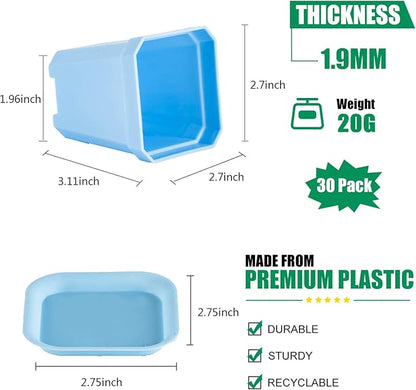 foxany 3" Plants Nursery Pot, 30 Pcs Thick Plastic Square Flower Planting Pots, Plant Seedling Pots, 30 Seed Starting Pots with 30 Saucers -Blue