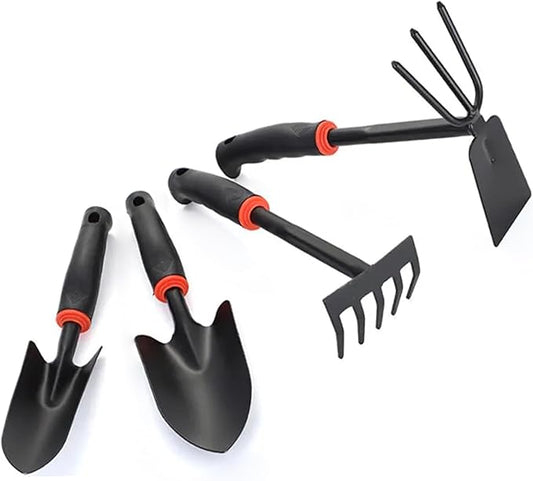 Arinasun Gardening Hand Tool Set, 4 Pieces, Including 2 Shovels &1 Rake &1 Cultivator, Rust-Resistant lron Tools, Rubber Grip Handles，Great Garden Gift