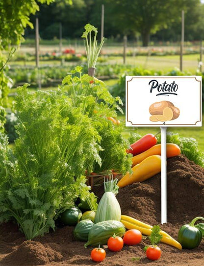 Boylee 8x12inch Aluminum Garden Signs for Vegetables, Potatoes, Herbs & Flowers with Stake and Mounting Hardware