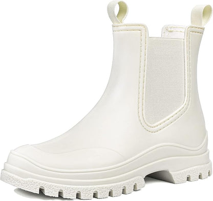 DKSUKO Rain Boots Women Waterproof Chelsea Boots Ankle Garden Shoes for Ladies Rubber Short Rainboots with Removable Comfort Insole for Outdoor Work Deck Mud Boots