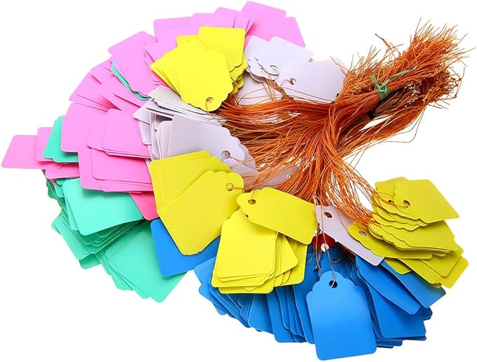 500pcs Waterproof Tags with String, Plastic Reusable Plant Labels Hanging Marking Tags for Gardening Jewelry Clothing(5 Colors/4.53cm)