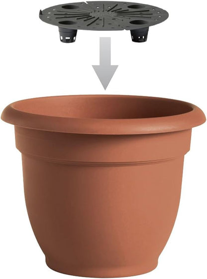 Bloem Ariana 16" Peppercorn Round Self-Watering Resin Planter Pot - Rolled Rim Indoor and Outdoor Gardening Planter
