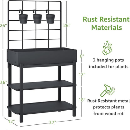Metal Raised Garden Bed with Trellis, Elevated Planter Box with Legs for Outdoor Patio, Iron Standing Garden Box for Vegetables, Herbs, Flowers, Climbing Plants