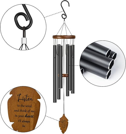Outdoors Wind Chimes Sympathy Memorial for Loss of Loved One - Soothing Melodic Tones. Bamboo and Aluminum Chime Great as a Gift for Your Patio Porch Garden and Backyard (34.6" Black)