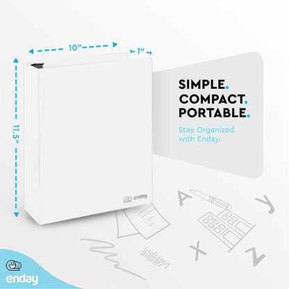 3 Ring Binder 1.5 Inch White, 1 ½ inch Binder Clear View Cover with 2 Inside Pockets, Colored School Supplies Office and Home – by Enday