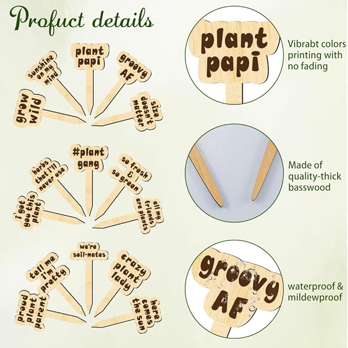 arricraft 15 Pcs Joke Punny Plant Labels, Wooden Markers T Type Tags Garden Labels with Printed Funny Phrase Wood Garden Stakes for Indoor and Outdoor Potted Seed Vegetable Unique Funny Gifts