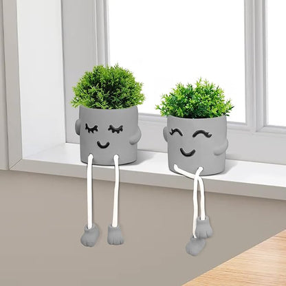 Uguisu Long Leg Planter, Cute Leg Hanging Smiley Planter, Small Plant Pot, Succulent Planters, Cement Pot, Decor Indoor Planters, Mini Succulent Pot (Gray/2pcs-No Drainage Hole-No Plant)