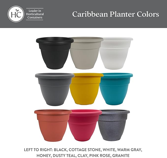 The HC Companies Caribbean Planter Pot - Outdoor & Indoor Plant Pot with Drainage Hole & Plug - Rolled Rim Plastic Pots for Plants & Flowers - Decorative Plant Pot (16" White, Pack of 1)