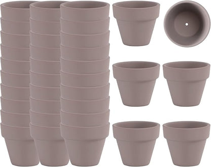 36 Mini Grey Flower Pots - 2 inch Clay, Cactus & Succulent Nursery Pots with Drainage Holes, Indoor/Outdoor Suitable