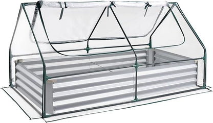 VEVOR 6x3x1FT Metal Raised Garden Bed with Greenhouse Cover, Outdoor Galvanized Planter Raised Beds for Gardening for Vegetables Flowers and Fruit