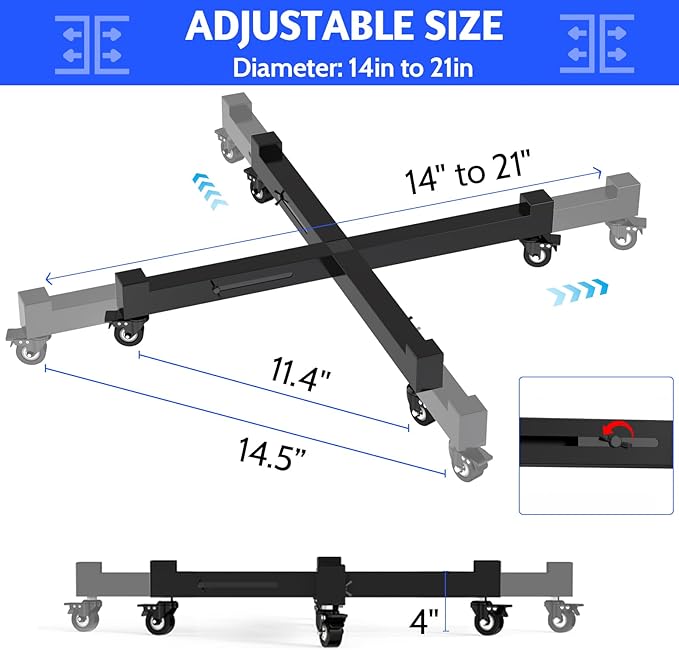 2Pack Plant Caddy with Wheels, Adjustable 14in to 21inch Heavy Duty Rolling Plant Dolly, Metal Plant Stand with 4 Lockable Caster Wheels, for Indoor Outdoor Pots Planter, Holds Up to 500 Lbs