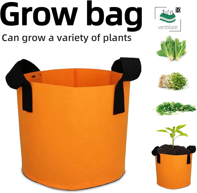 Grow Bags,Growing Pot Bags Garden Grow Bag Indoor Outdoor Fabric Aeration Plant Pot Container Flower Vegetable Pouch (Light Orange,10Gallon)