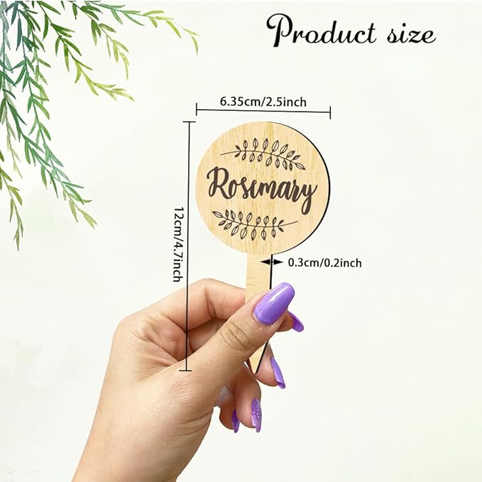 arricraft 15 Pcs Herb Plant Labels, Wooden Markers Round Shape Tags Garden Labels with Printed Leaf Decoration Wood Garden Stakes for Indoor and Outdoor Potted Seed Herbs and Herb Unique Funny Gifts