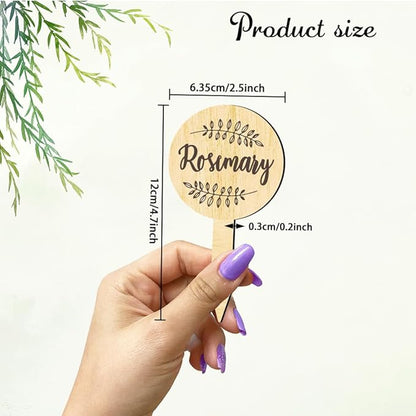 arricraft 15 Pcs Herb Plant Labels, Wooden Markers Round Shape Tags Garden Labels with Printed Leaf Decoration Wood Garden Stakes for Indoor and Outdoor Potted Seed Herbs and Herb Unique Funny Gifts