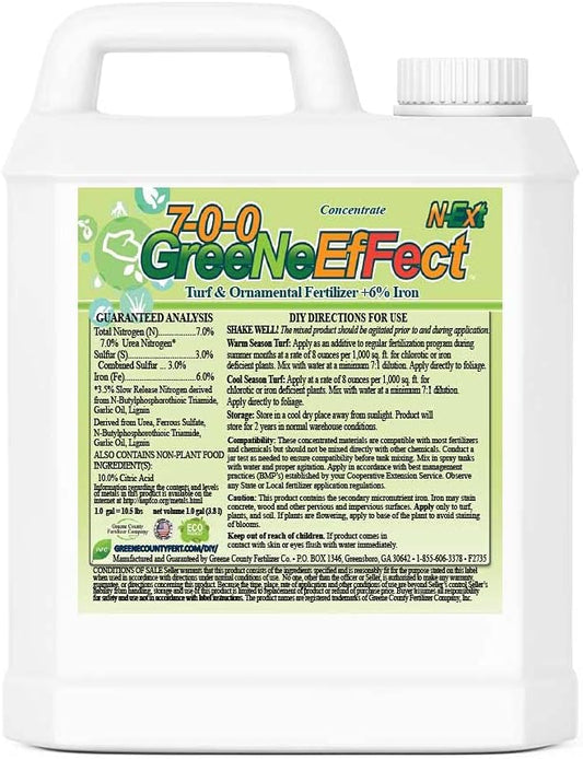 Nitrogen Fertilizer + High Iron (6%) 7-0-0 Greene Effect by Greene County Fertilizer Deep Blue Green Color Lawn