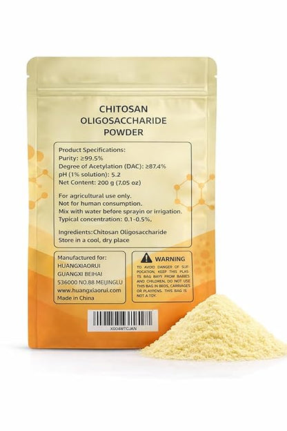 Chitosan Oligosaccharide - Purity >99.5% Soil Activator & Soil Conditioner Water-SolubleFertilizer Powder 200g,for Plants, Garden Fertilizer, Fruits and Vegetables (for Fertilizer Use Only).