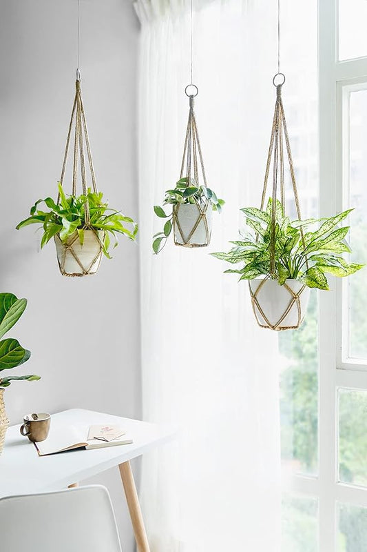 Dahey Macrame Plant Hanger Set of 3 with Hooks Indoor Hanging Planter Basket 35"/29"/23" Handmade Woven Cotton Rope Flower Pot Crochet Plant Holder Stand for Boho Home Decor No Tassels,Brown
