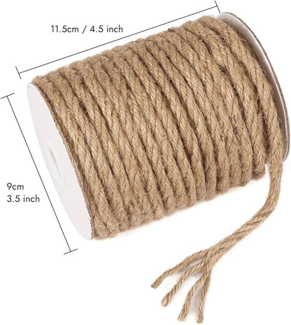 Tenn Well 6mm Jute Rope, 66 Feet Strong and Thick Twine Rope for Crafting, Gardening, Cat Scratching Post, Packing, Home Decor, Christmas Decorations